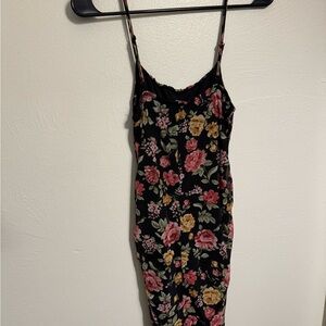 Ambiance Black Dress with Pink and Green Floral Pattern